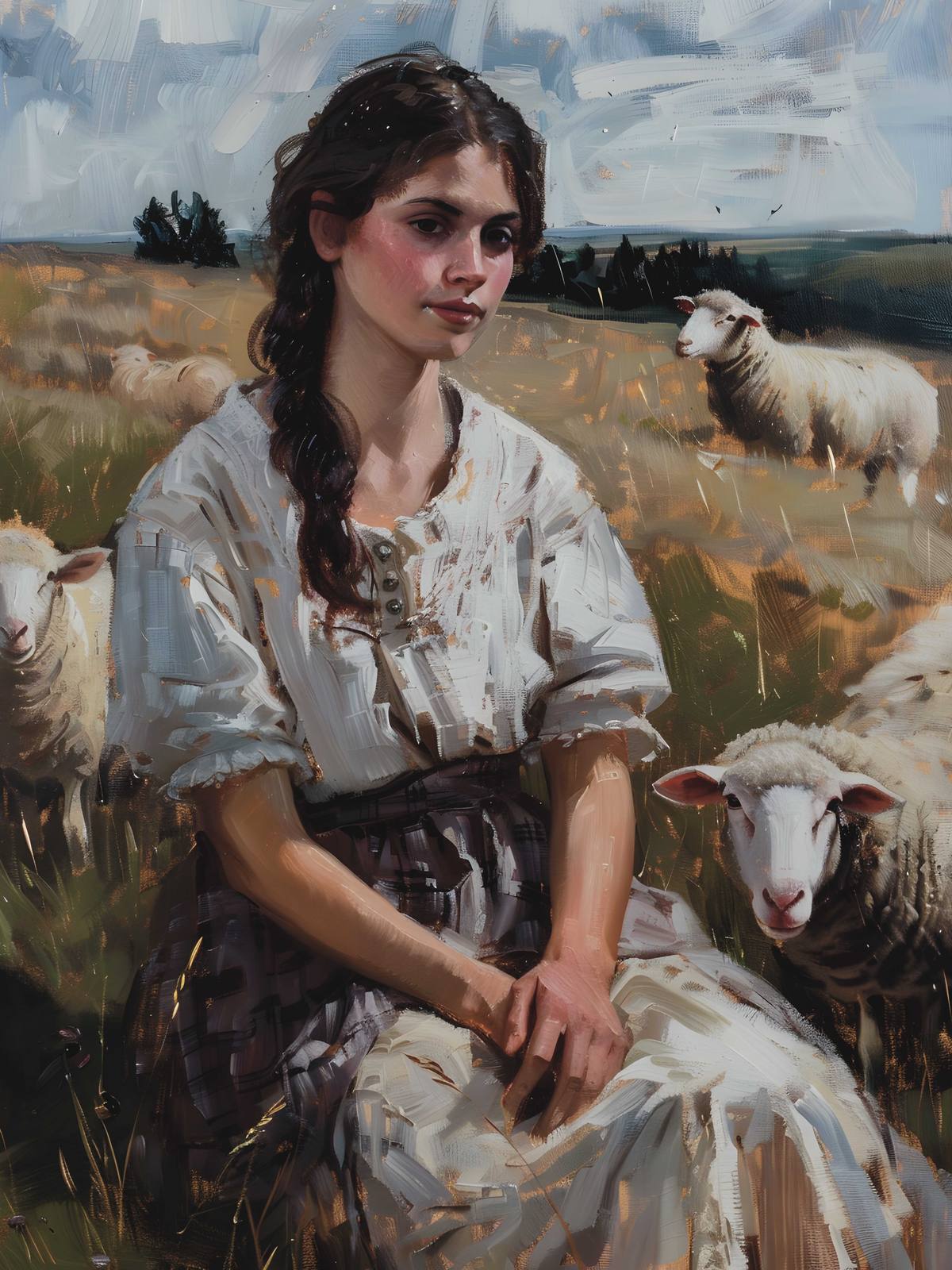 Affiche - Femme avec Moutons