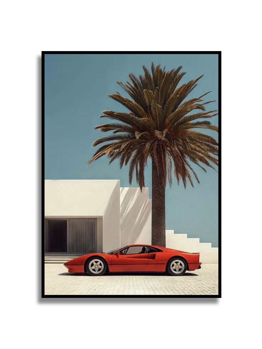 Affiche - Voiture rouge et palmier