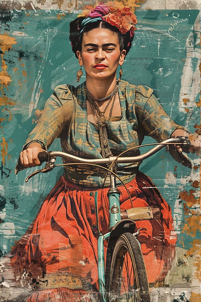 Poster - Frida à vélo