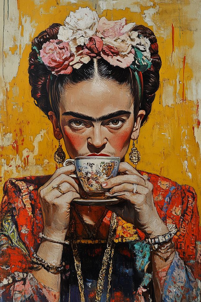 Affiche - Frida Kahlo avec tasse de thé