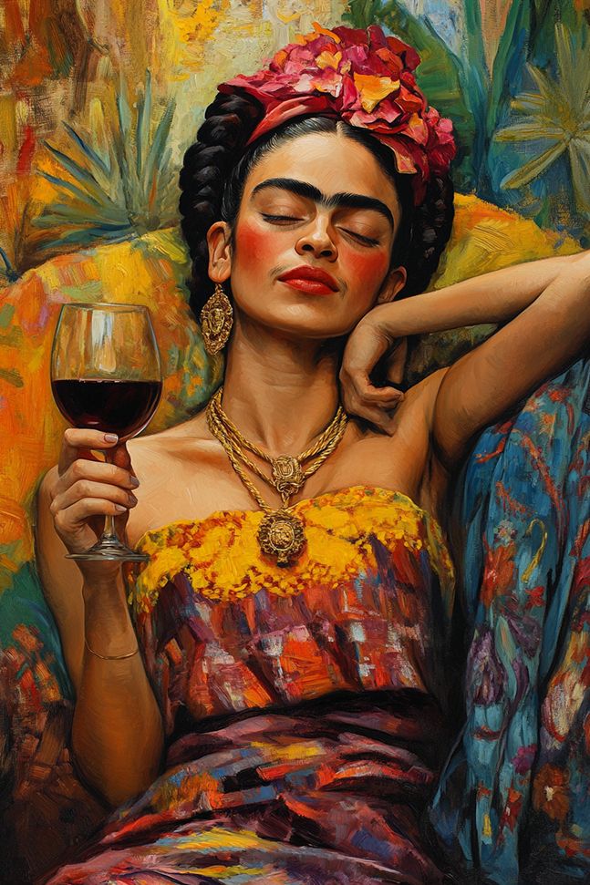 Affiche - Frida Kahlo avec vin