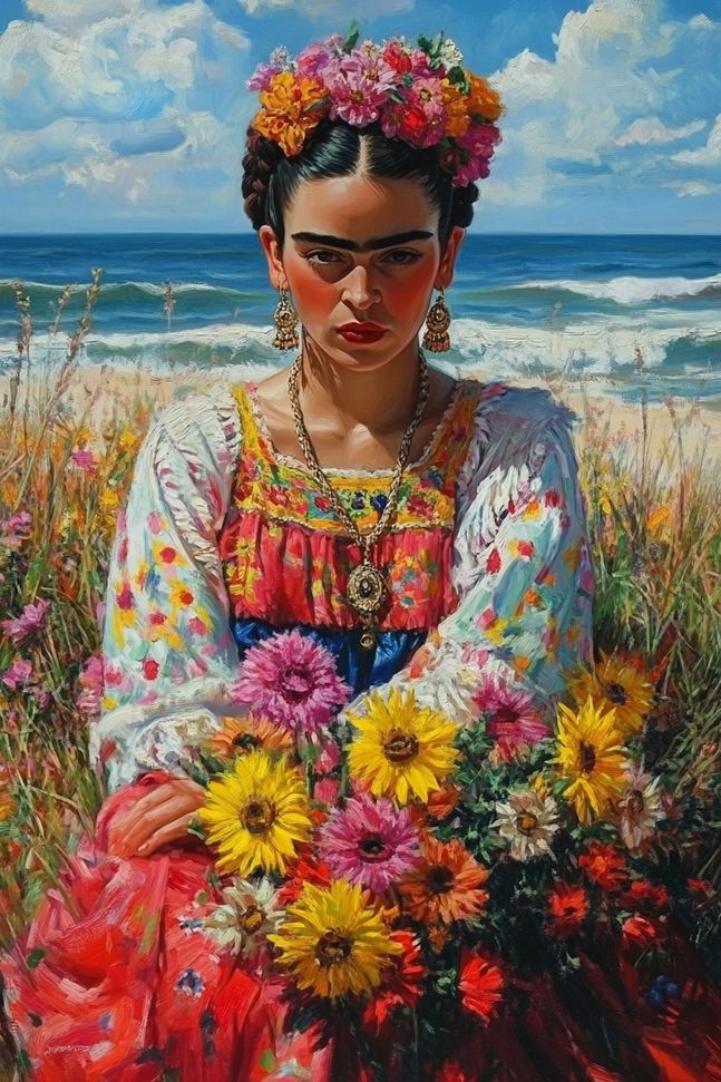 Affiche - Frida Kahlo avec fleurs