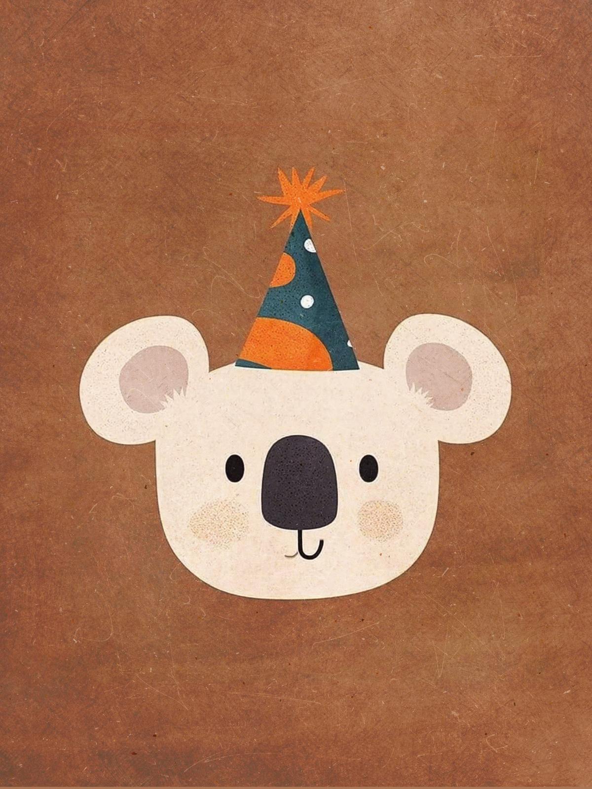 Affiche - Koala avec chapeau de fête