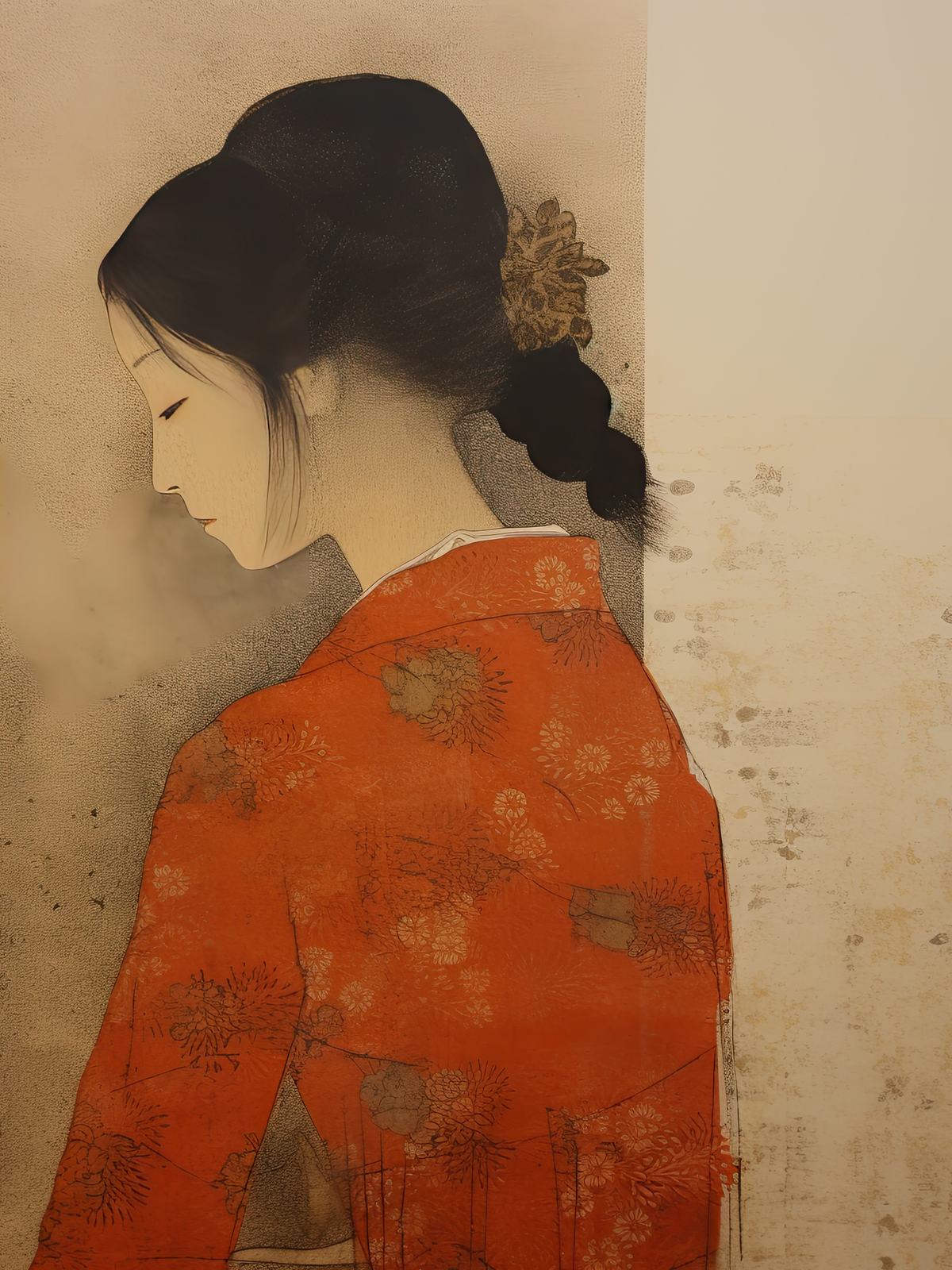 Affiche - Femme en Kimono Rouge