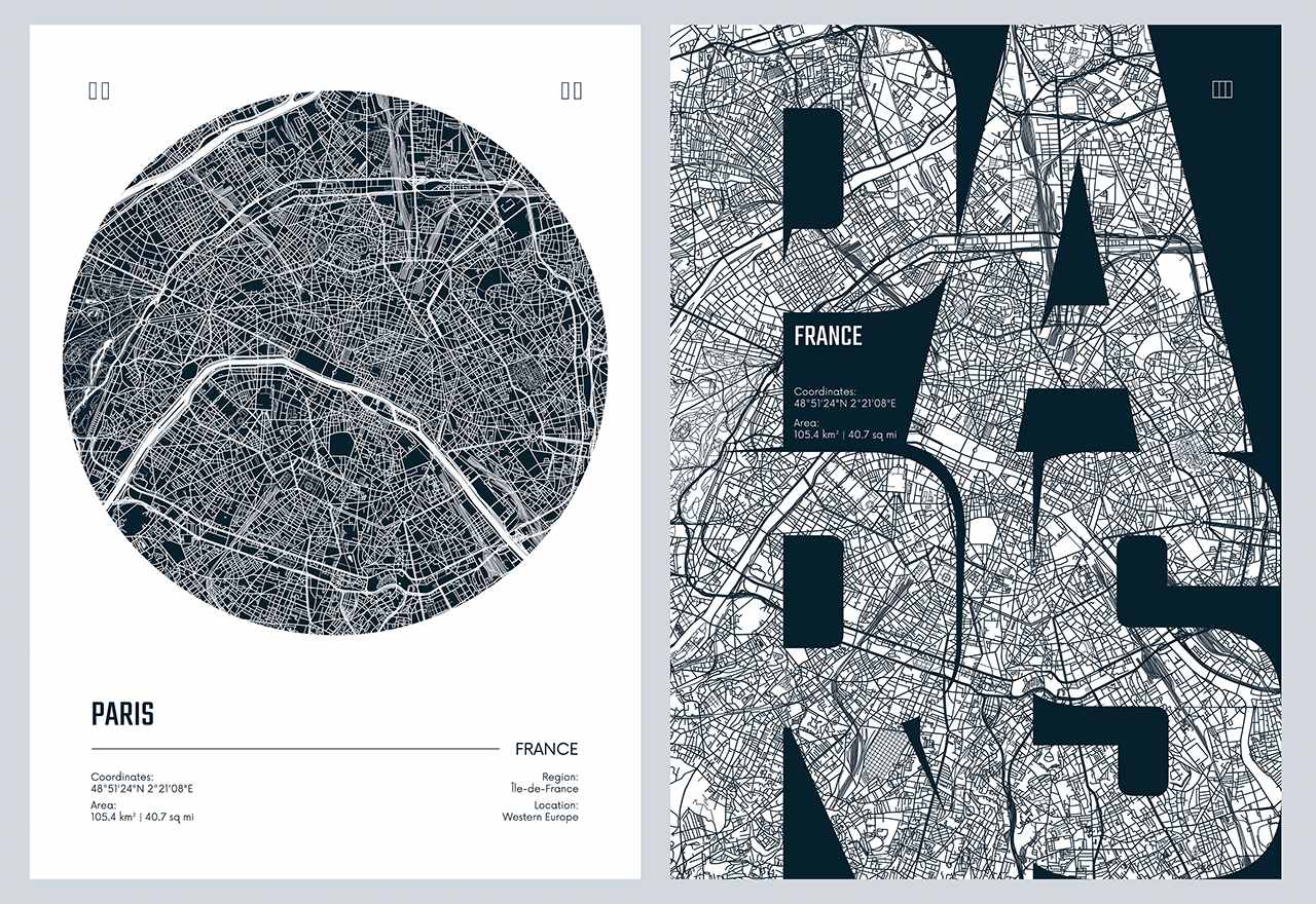 Affiche - Art de Carte de Paris / Ensemble de 2