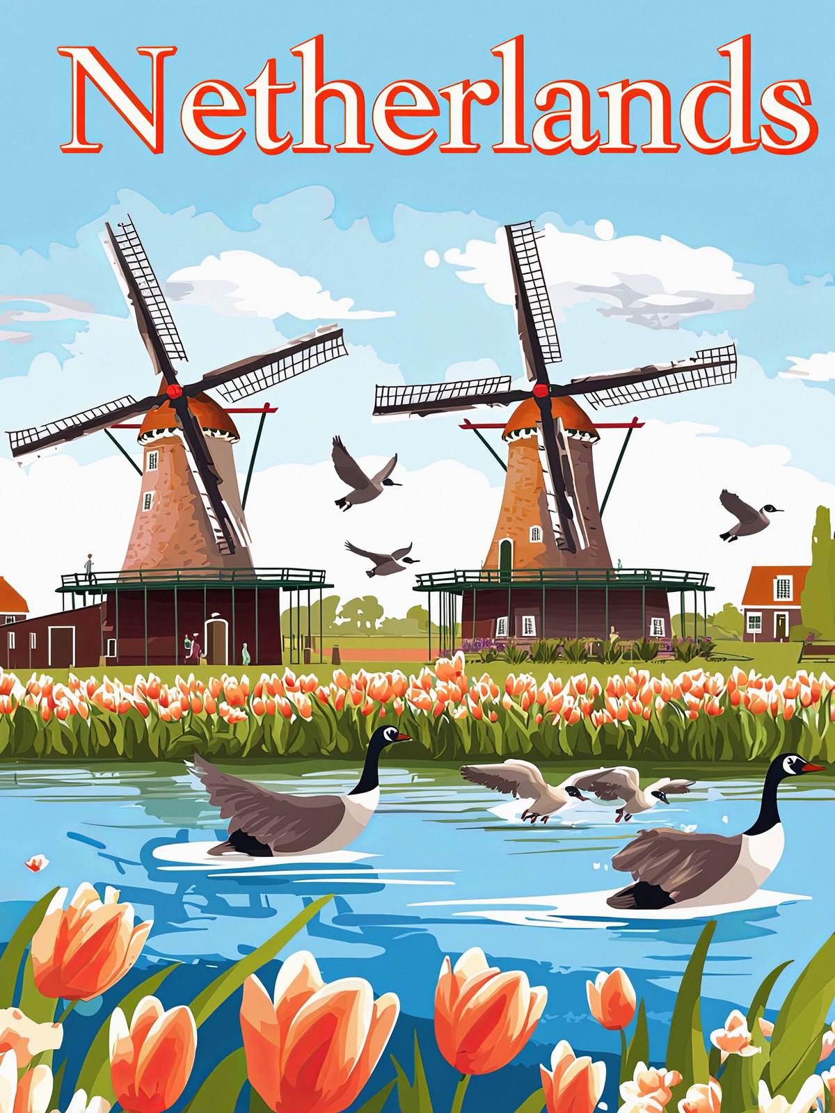 Affiche - Pays-Bas Moulins à Vent