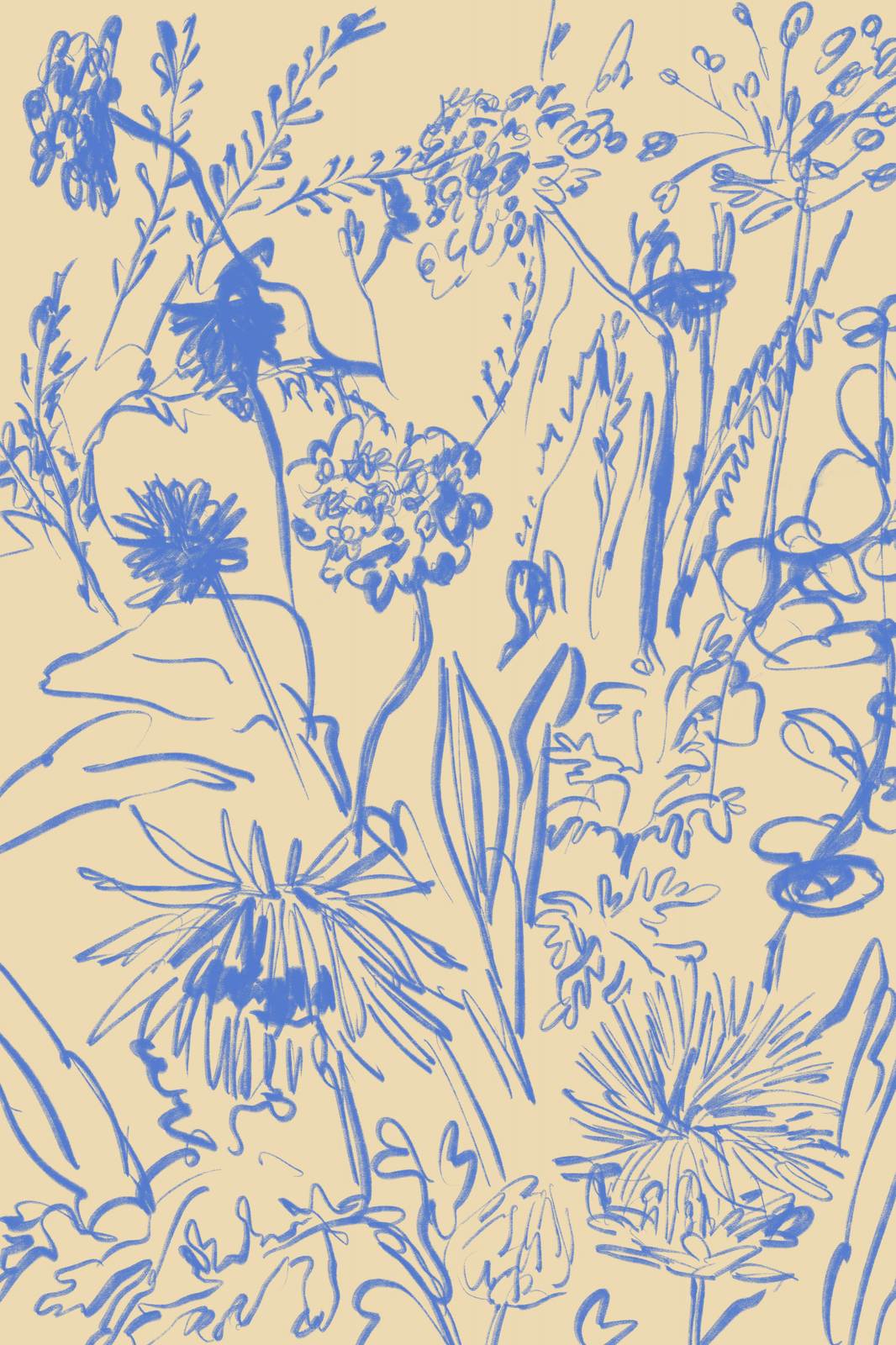 Poster - Croquis Floral Bleu