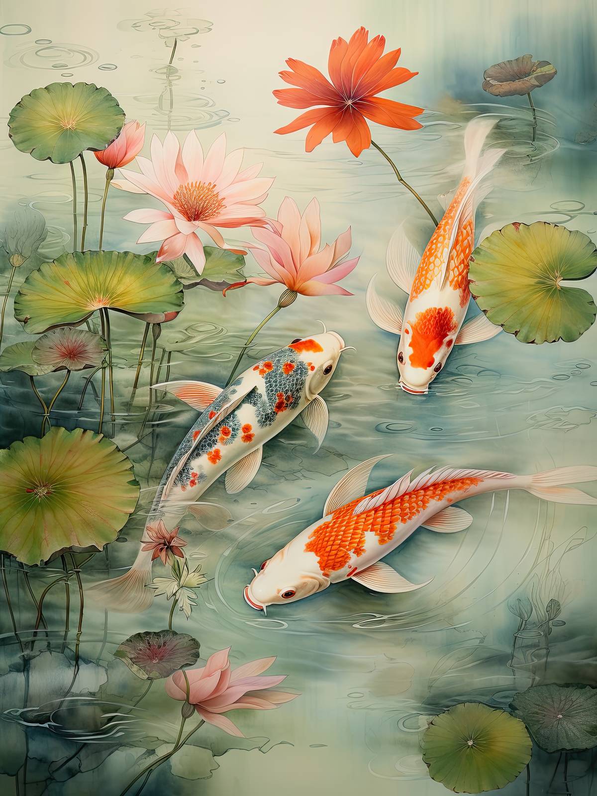 Affiche - Poissons Koi dans l'Étang