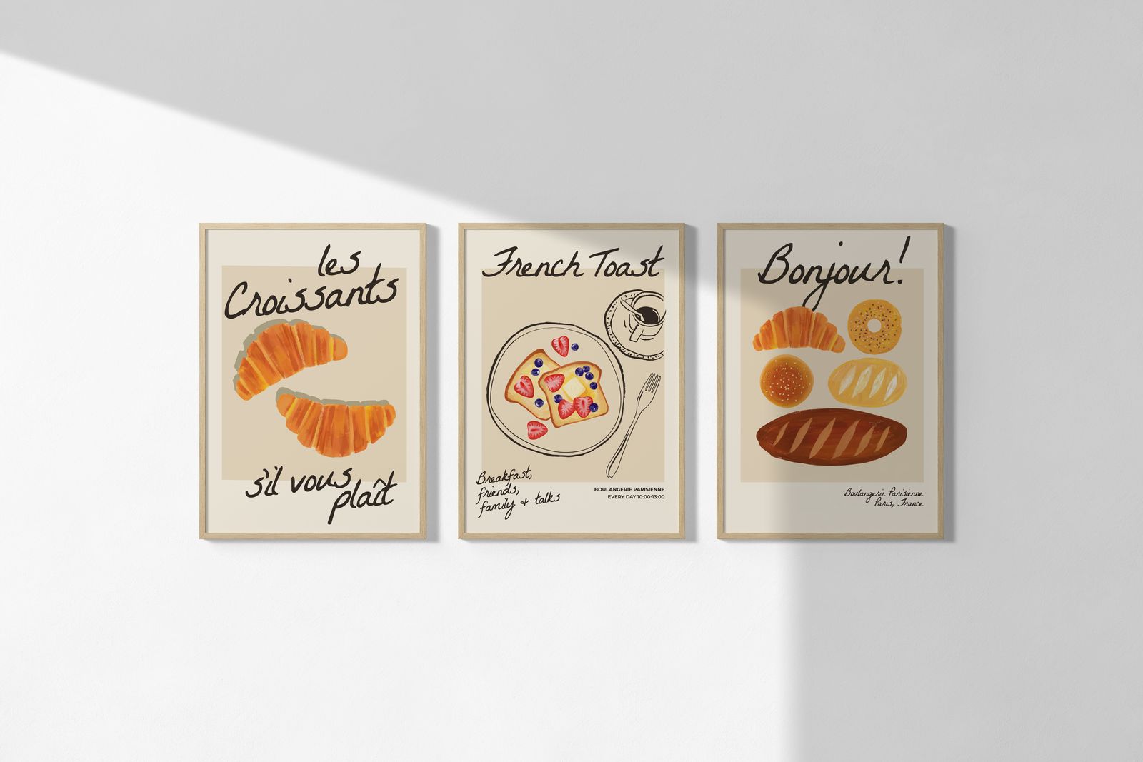 Affiche - Délices du petit déjeuner français / Ensemble de 3