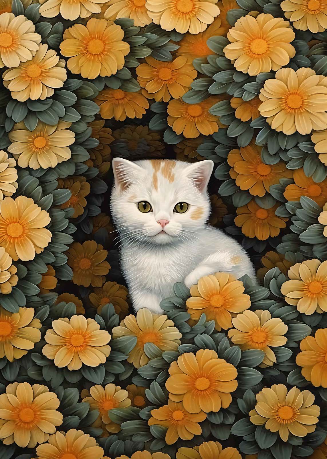 Affiche - Chat dans les Fleurs