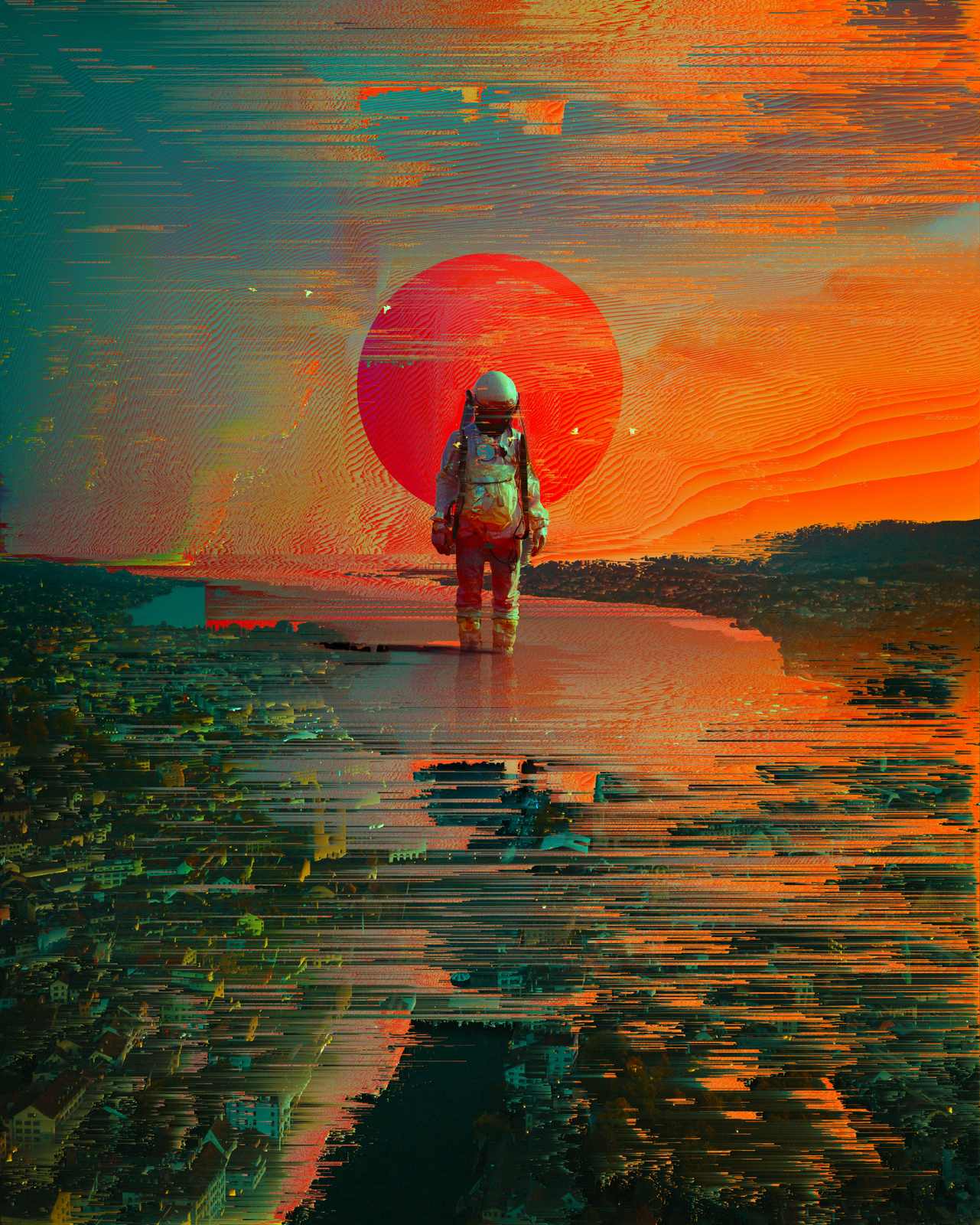 Affiche - Astronaute Coucher de Soleil