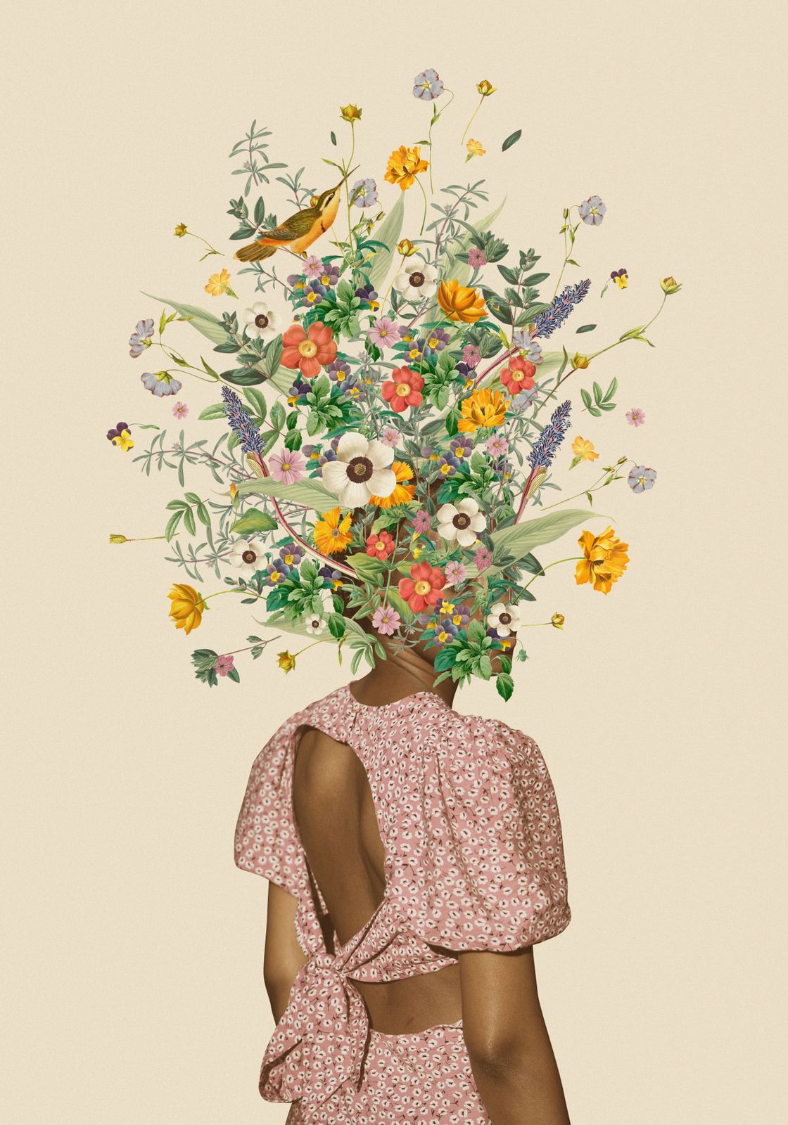 Affiche - Femme à Tête Florale