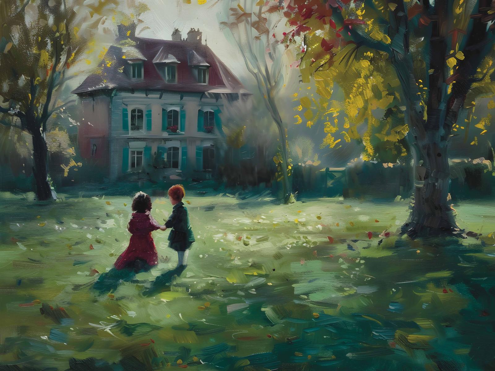 Affiche - Enfants dans Paysage Automnal