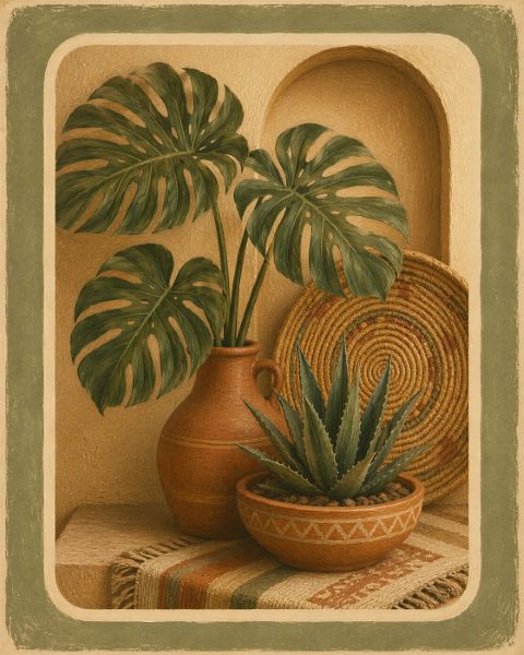 Poster - Vase de Verdure sur Table Rustique