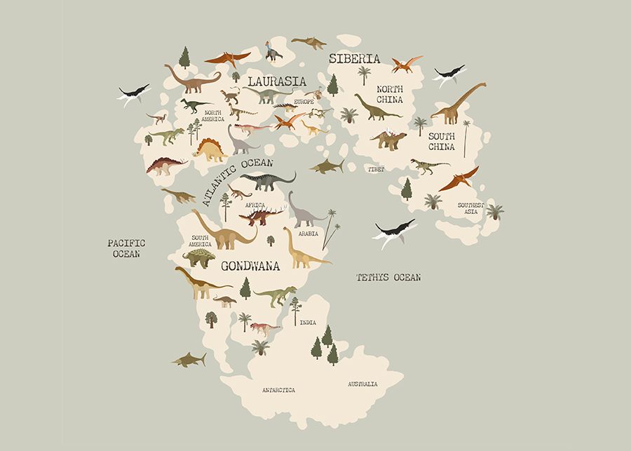 Affiche - Carte du Monde Dinosaure