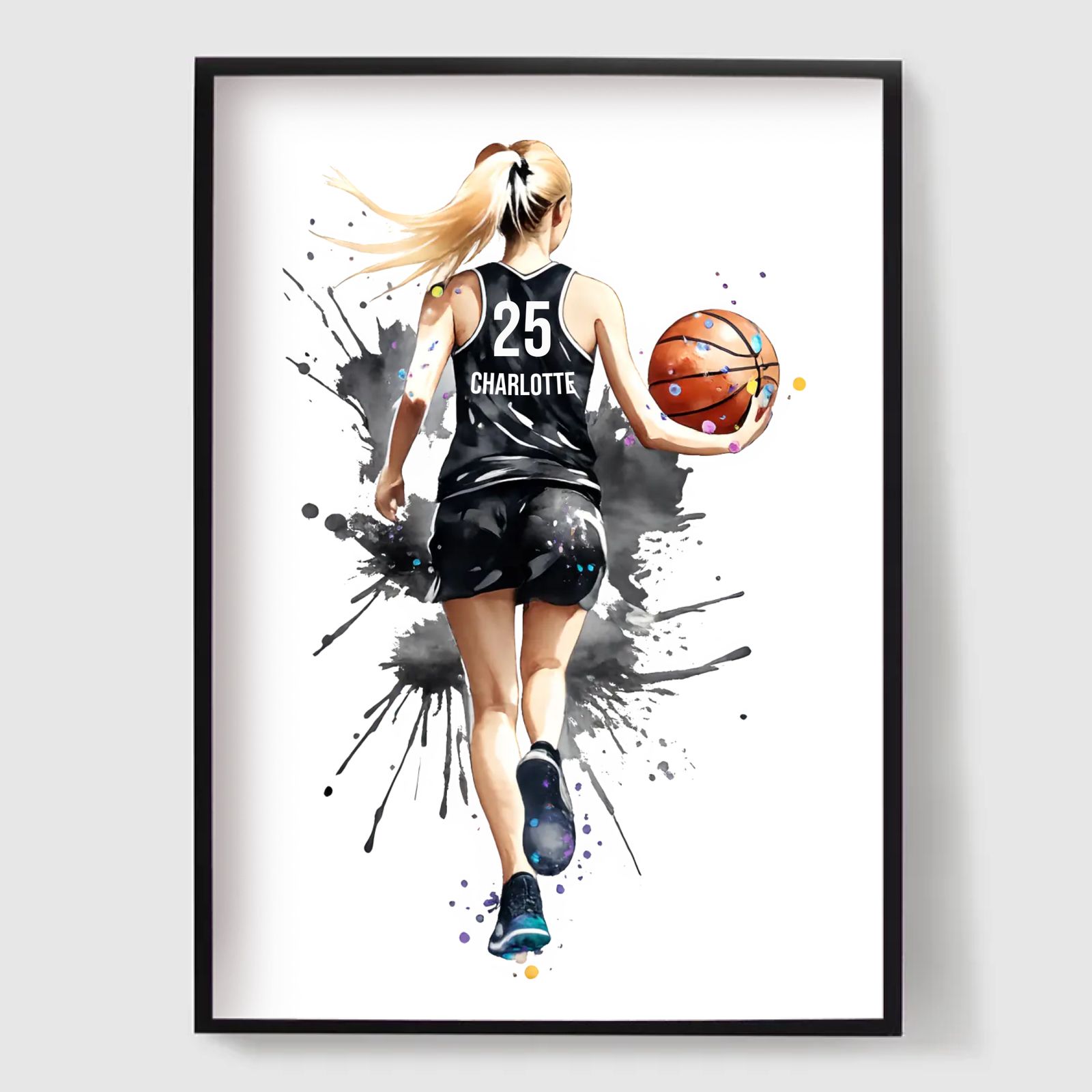 Affiche Personnelle - Fille de Basketball Éclaboussure d'Aquarelle