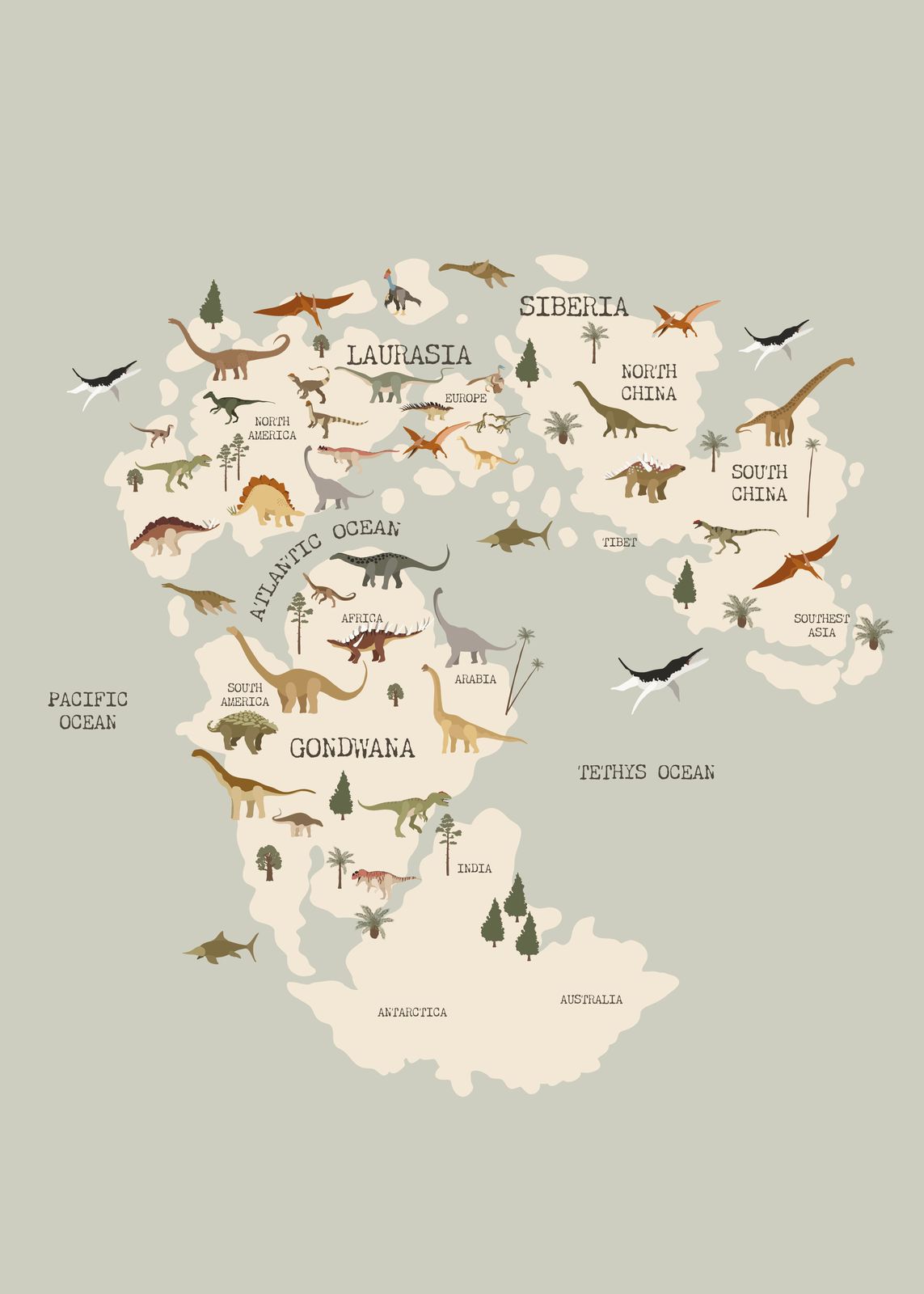 Poster - Carte des Dinosaures
