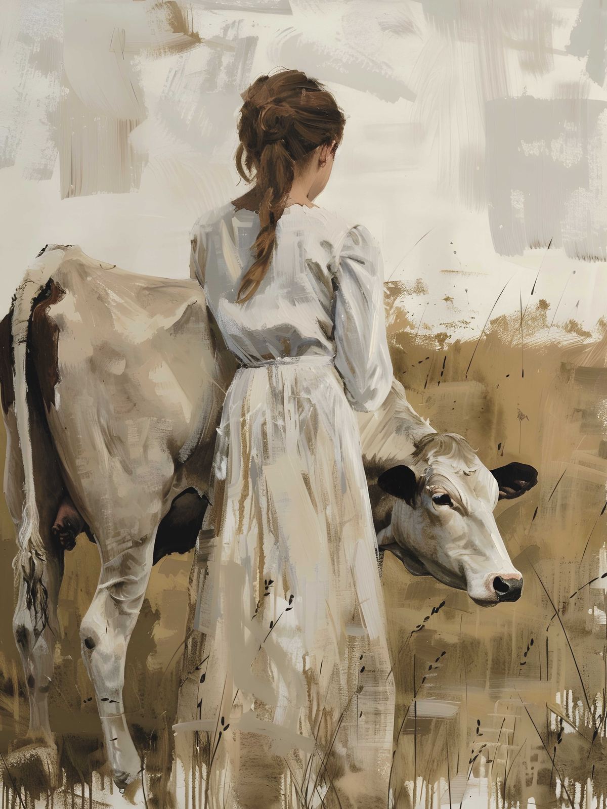Poster - Fille avec Vache