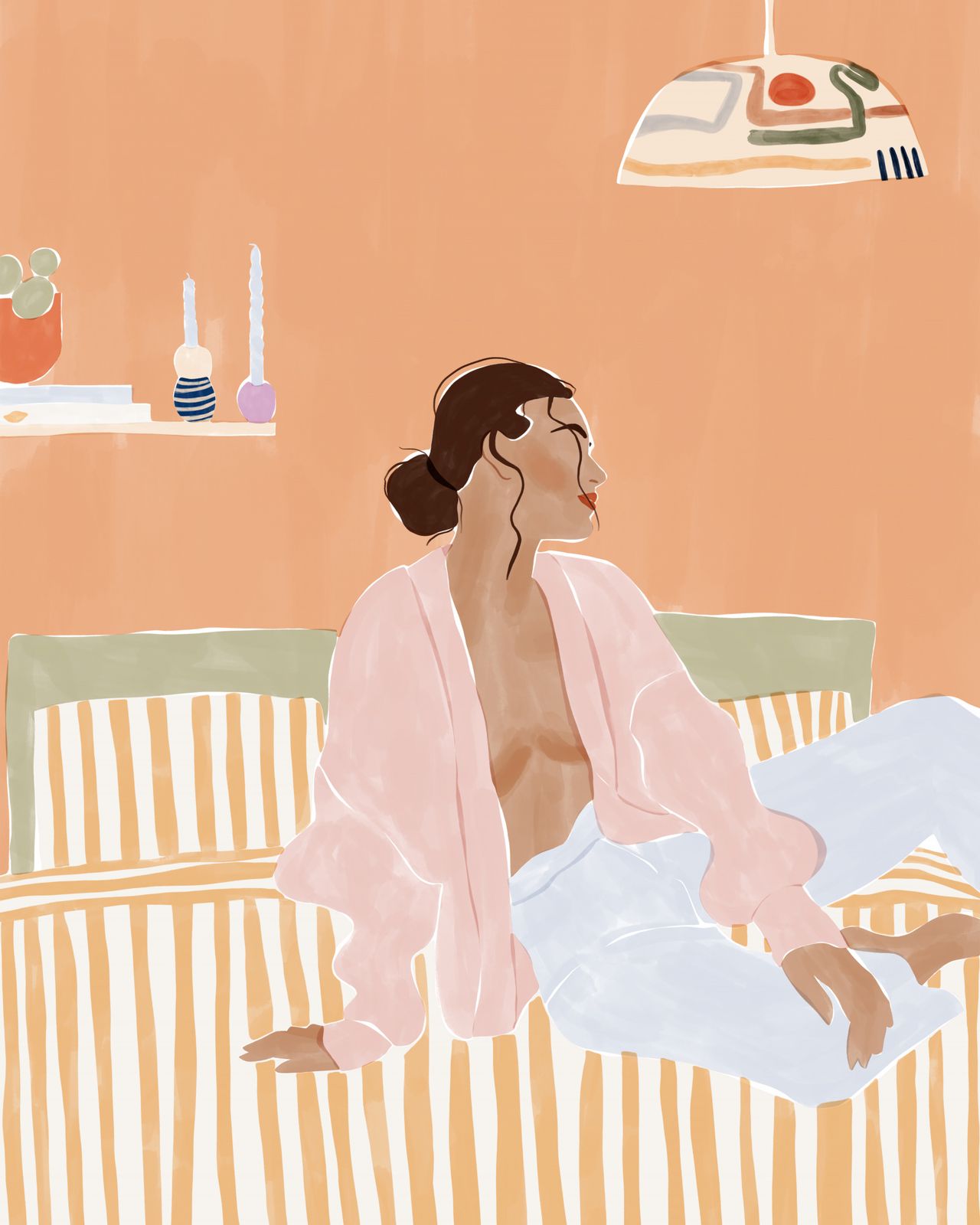 Affiche - Femme en peignoir rose