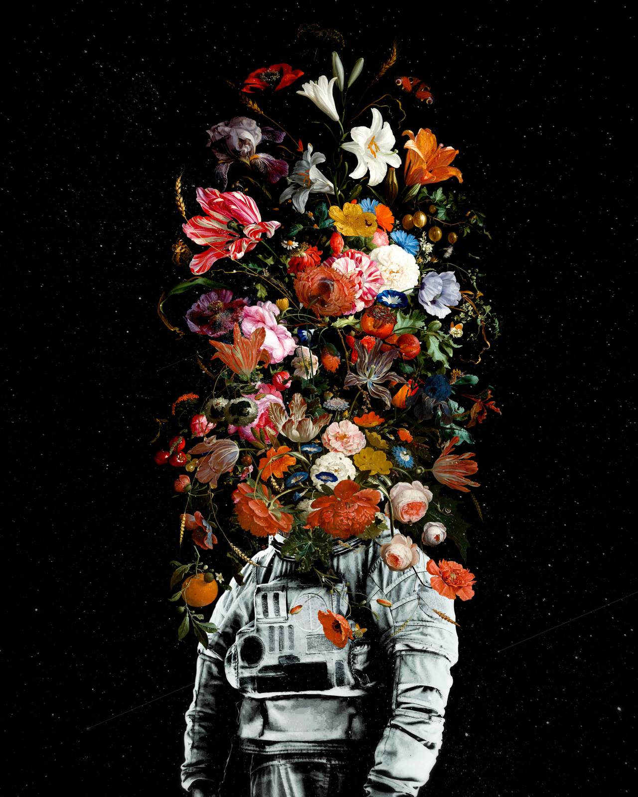 Affiche - Astronaute avec Fleurs