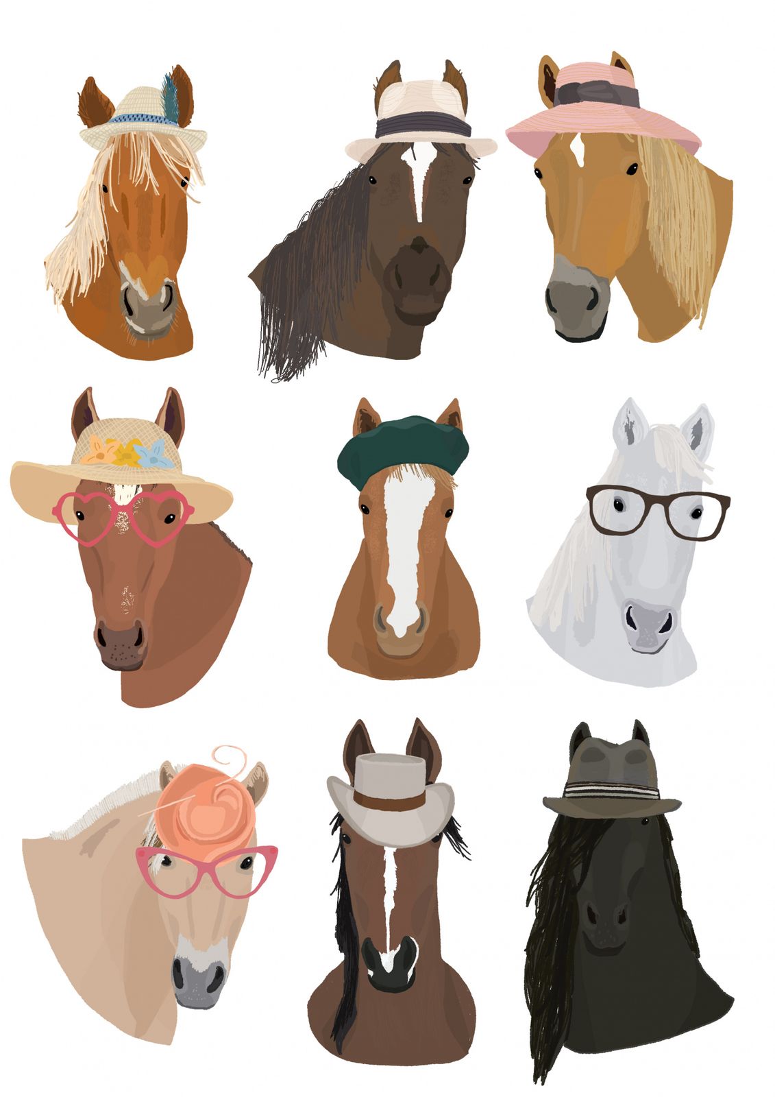 Affiche - Visages de chevaux fantaisistes