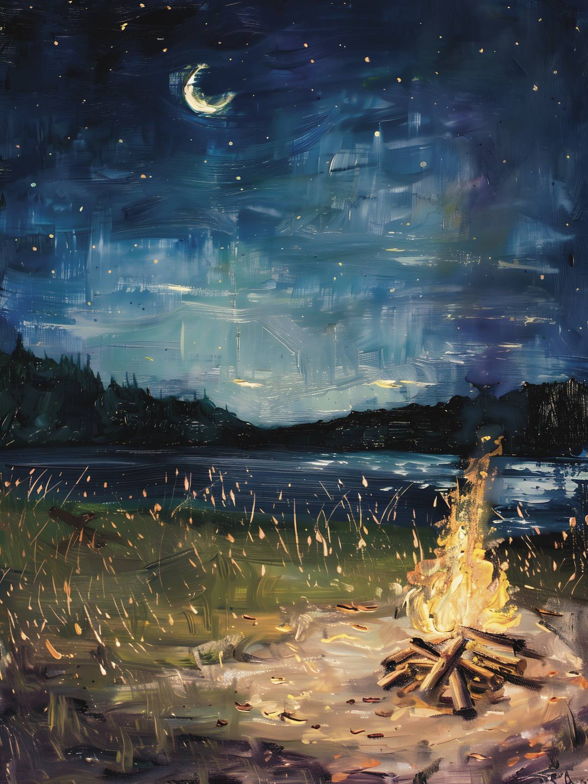 Affiche - Feu de Camp nuit étoilée