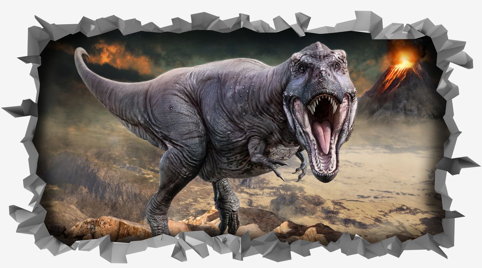 Autocollant mural / Rectangle - Dinosaure Volcan